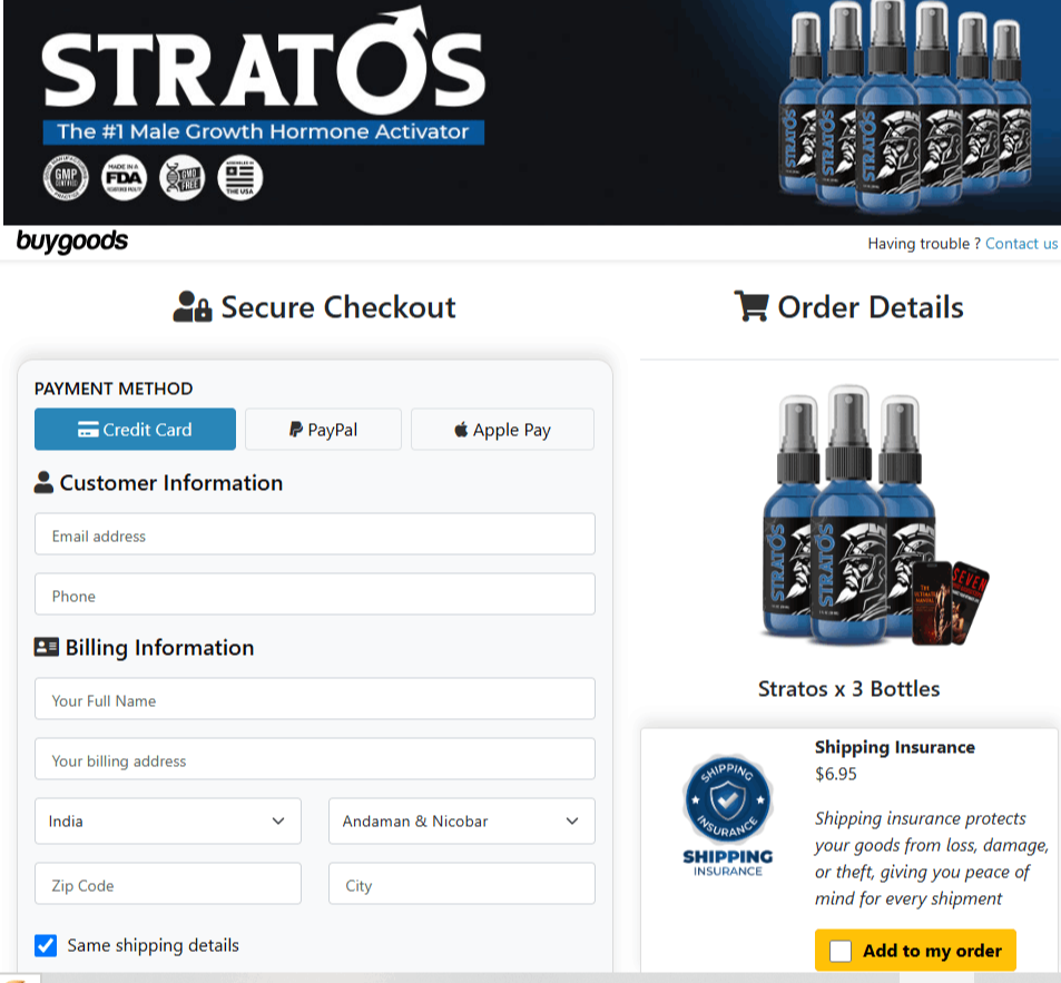 stratos Checkout page